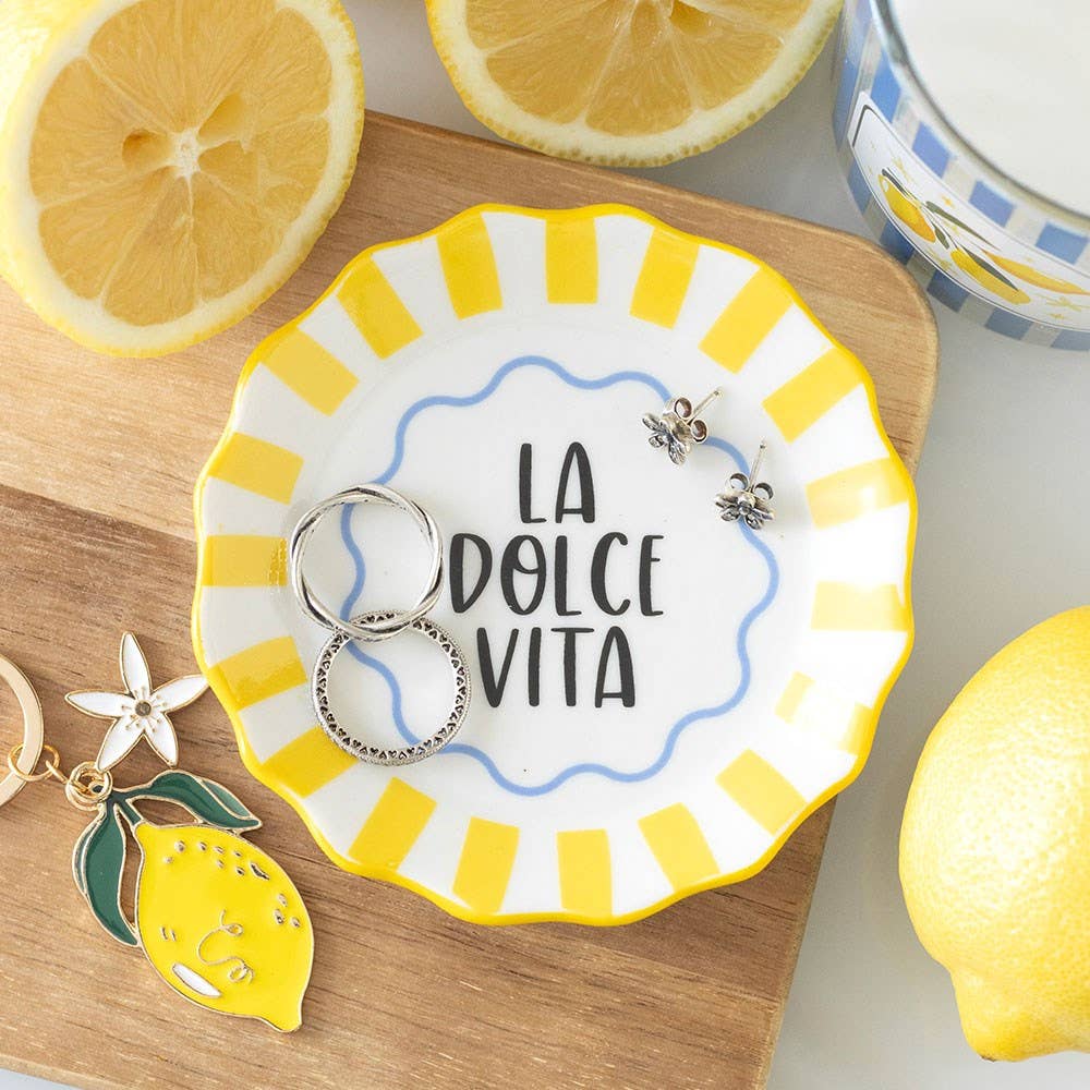Yellow Striped La Dolce Vita Ceramic Trinket Dish