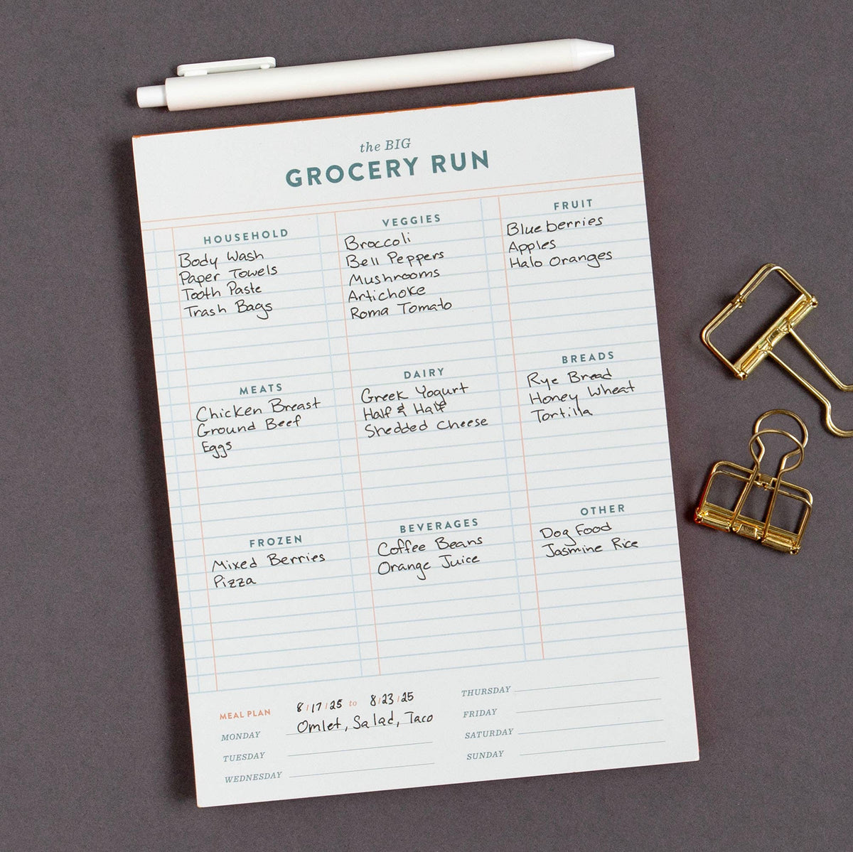 Grocery Run 6x8 Weekly Notepad